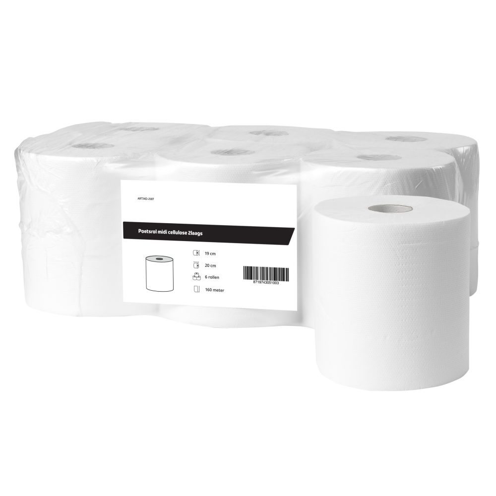 Poetsrol midi cellulose wit 2 laags - 6 rollen